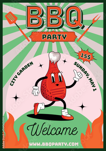 BBQ grill party retro poster