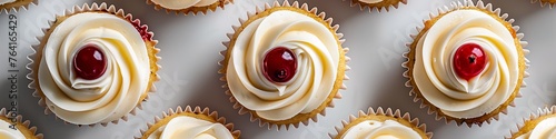 top view delicious cupcakes buttercream frosting with white chocolate and cherries © pier