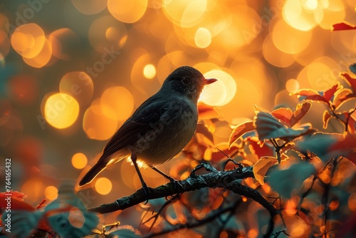 silhouette of a bird with bokeh in the background © Bi