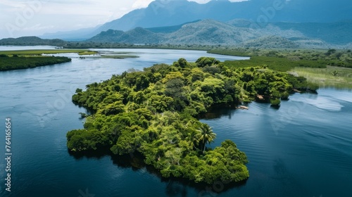 Aerial View of Island in Lake