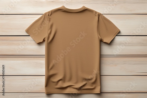Plain blank t-shirt mockup for front and back view on wooden background