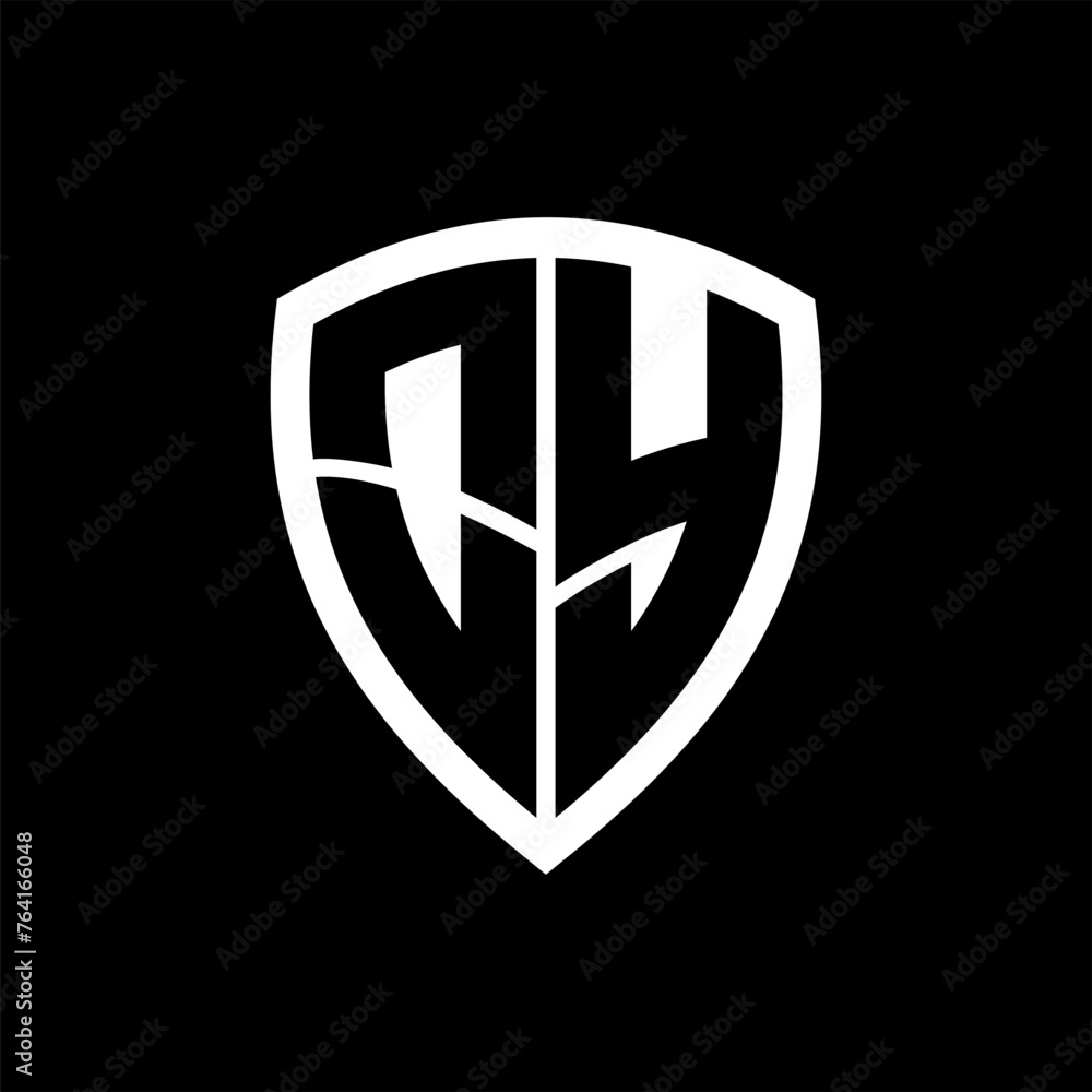 OY monogram logo with bold letters shield shape with black and white color design OY monogram logo with bold letters shield shape with black and white color design