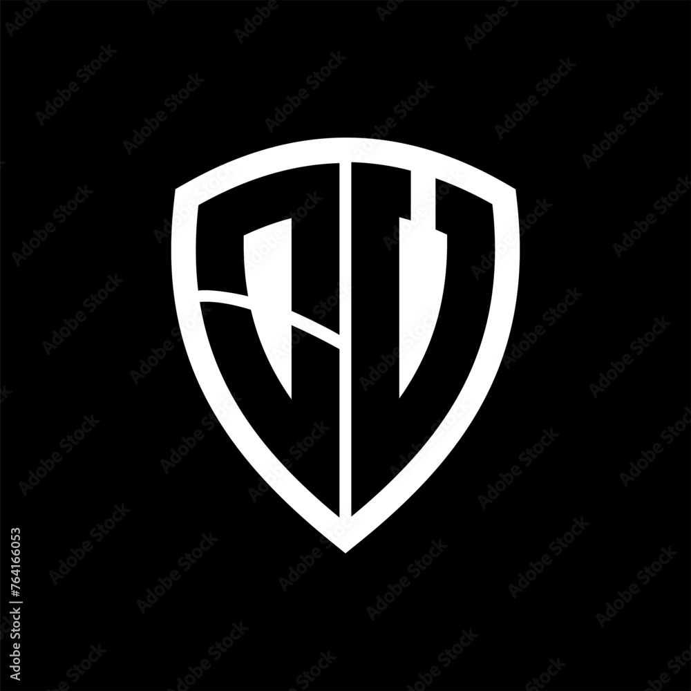 OV monogram logo with bold letters shield shape with black and white color design OV monogram logo with bold letters shield shape with black and white color design