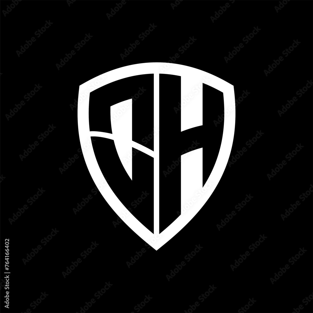 OH monogram logo with bold letters shield shape with black and white color design OH monogram logo with bold letters shield shape with black and white color design