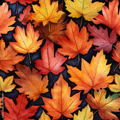 Seamless pattern of colorful fall leaves 