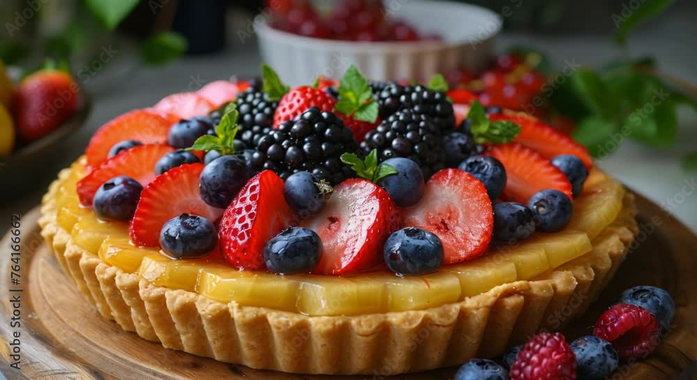 Artisanal berry tart with vibrant fruit arrangement Artisanal berry tart with vibrant fruit arrangement
