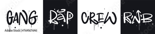 Grunge illustration of Hip-hop with urban graffiti street art. Concept for DJ, podcast, rappers. Cool print for graphic tee, streetwear, hoodie. Vintage retro symbol. Nostalgia for 1980s, 1990s.