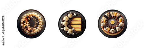  Set of Fresh cakes with cream and chocolate on top view, illustration, isolated over on transparent white background © Mithun