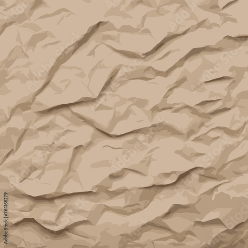 Crumpled paper texture. Beige battered paper background. Old empty leaf of crumpled paper. Torn surface of letter blank. Vector realistic illustration.