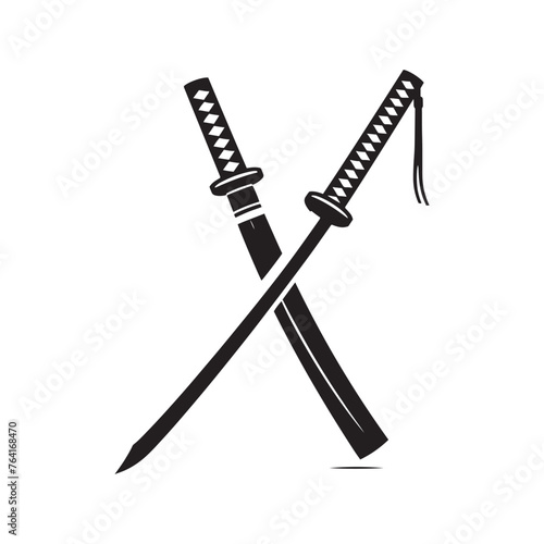 Dynamic Katana Set of Silhouette - Illustrating the Elegance and Power of Japanese Swordsmanship with Katana Vector - Katana Illustration
