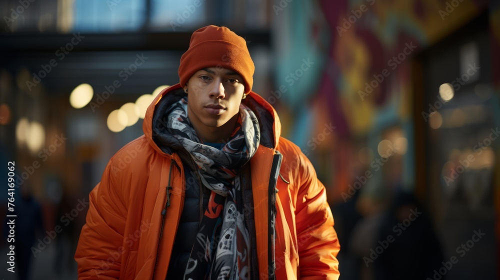 Generative AI Close-up shot of a young man, hip-hop style
