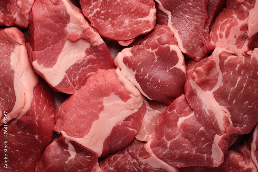 Fresh pieces of raw meat, top view Fresh pieces of raw meat, top view