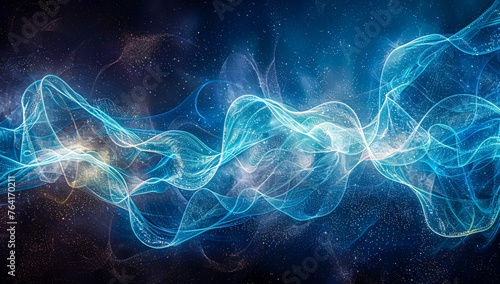 Futuristic technology flow in abstract space, neon blue waves in digital motion