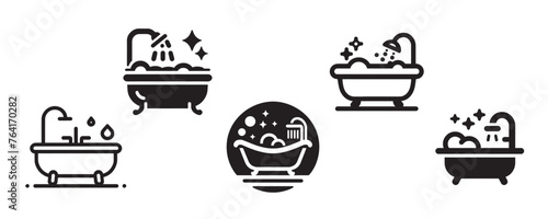 Bath icons set. vector graphics. simple bathtub icons