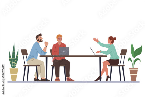 Business conference flat vector illustration boss and employees discussing project