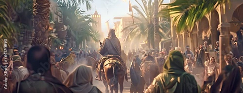 Palm Sunday. Jesus rides the donkey into Jerusalem 4K Video photo