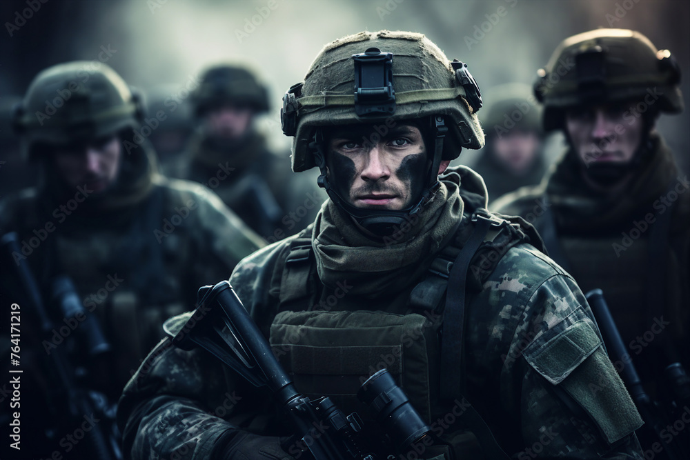 Generated with ai close up portrait of a soldier with a weapon during a military operation Generated with ai close up portrait of a soldier with a weapon during a military operation