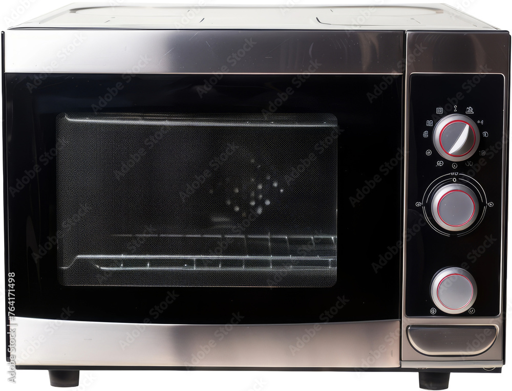 Fototapeta premium Modern black countertop convection oven with interior light , cut out transparent