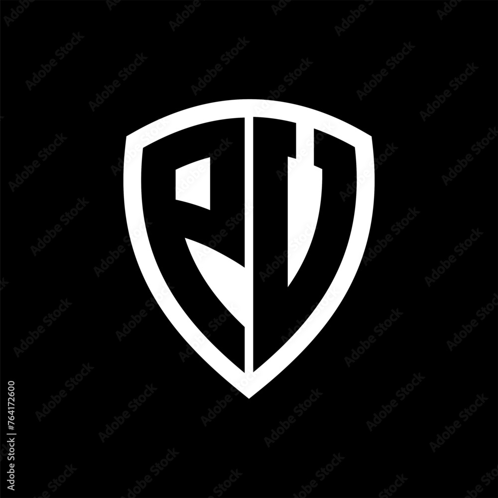 PV monogram logo with bold letters shield shape with black and white color design PV monogram logo with bold letters shield shape with black and white color design