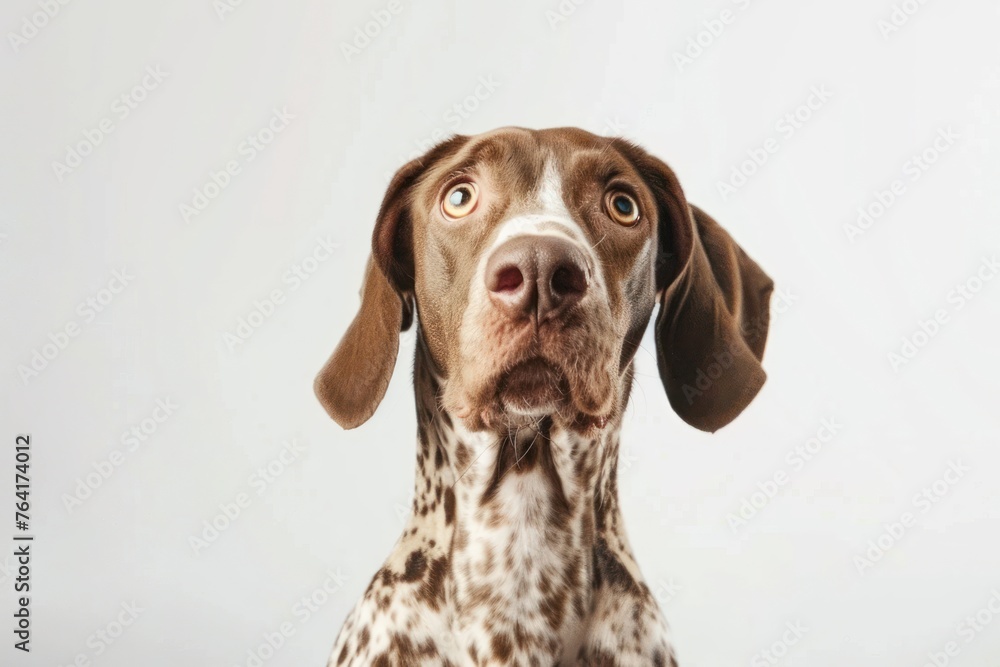 dog with strangeexpressions on white background