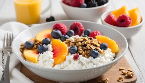 Cottage cheese for breakfast with granola and fruit