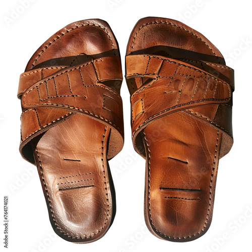 Leather slide sandals with cross straps, cut out transparent