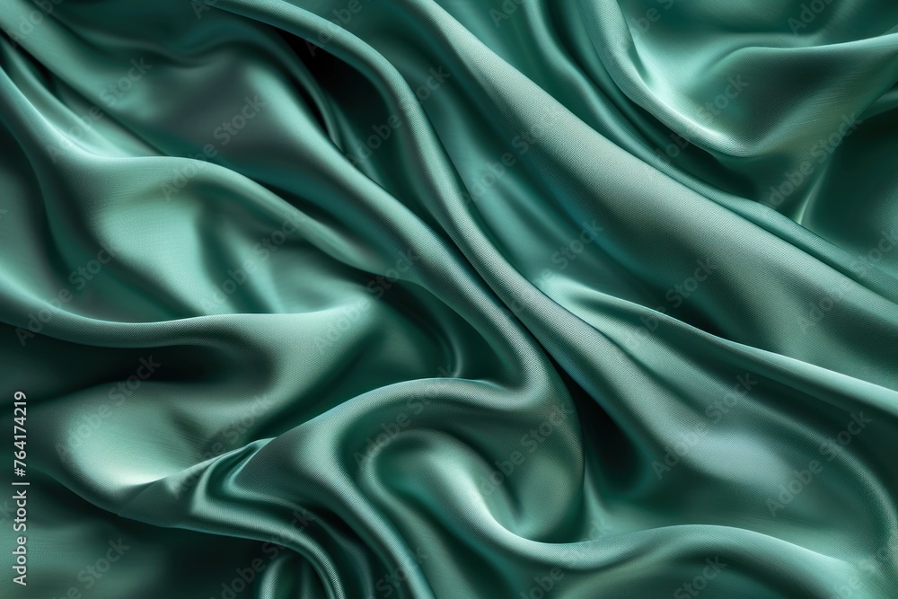 Elegant blue green background. Silk satin with soft wavy folds. Banner