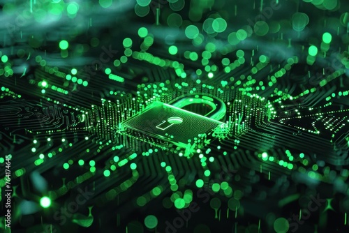 padlock inside green glowing cyber network