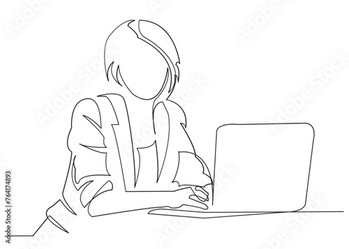 one continuous drawn line depicting a woman doing a hand-drawn picture of a silhouette. Line ars. character woman businessman