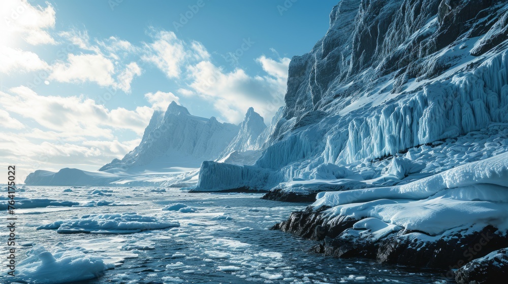 Generative AI Embracing twilight, frozen tundra, deep shadows, crisp ice formations, detailed Antarctic realism