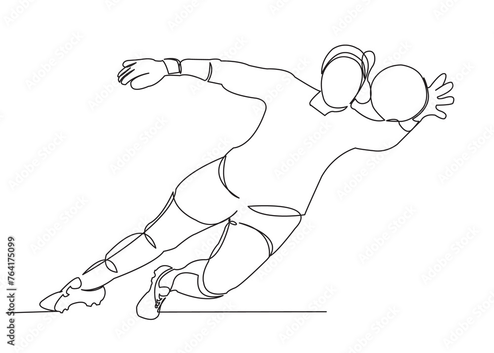 one continuous drawn line of a woman soccer player from a hand picture silhouette. Line art. girl goalkeeper