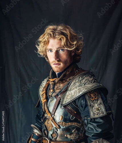 Portrait of the blonde medieval prince, knight. Historical character. Generative AI photo