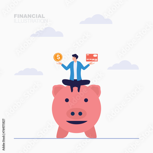 People choosing between two options money and bank card concept illustration