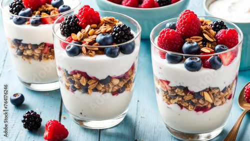 Greek yogurt parfait with granola and berries