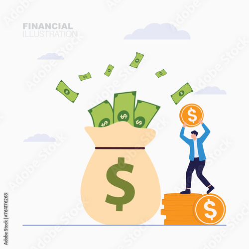 Happy people enjoying money and wealth concept illustration