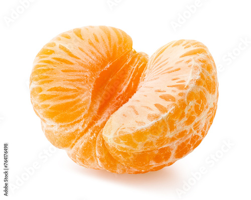 Half of peeled mandarin or clementine on white background