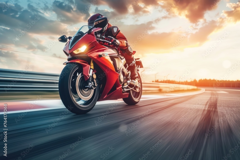 Superbike motorcycle on the race track, dynamic - obrazy, fototapety, plakaty 