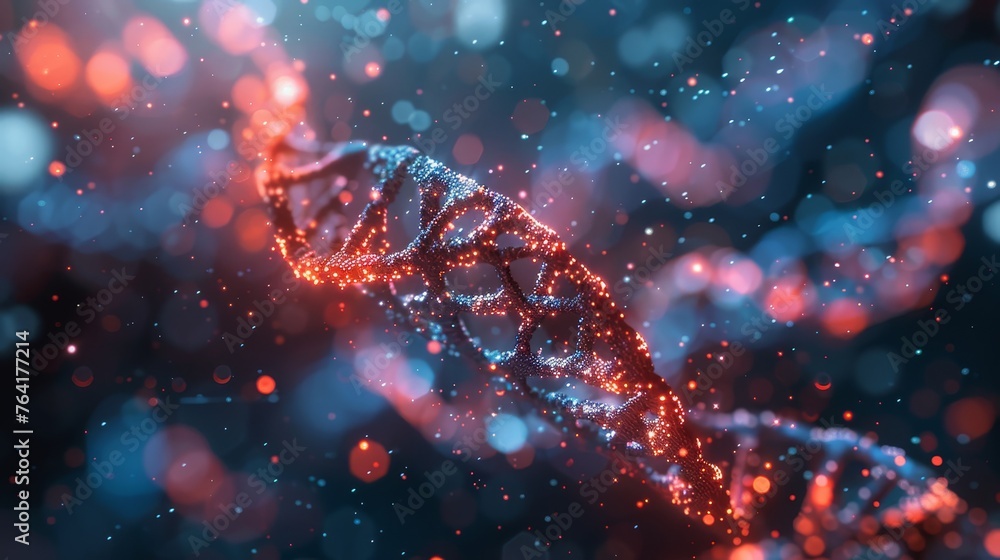 A striking image of a DNA double helix structure, composed of sparkling lights against a defocused background, symbolizing the complexity and wonder of genetics. A striking image of a DNA double helix structure, composed of sparkling lights against a defocused background, symbolizing the complexity and wonder of genetics.