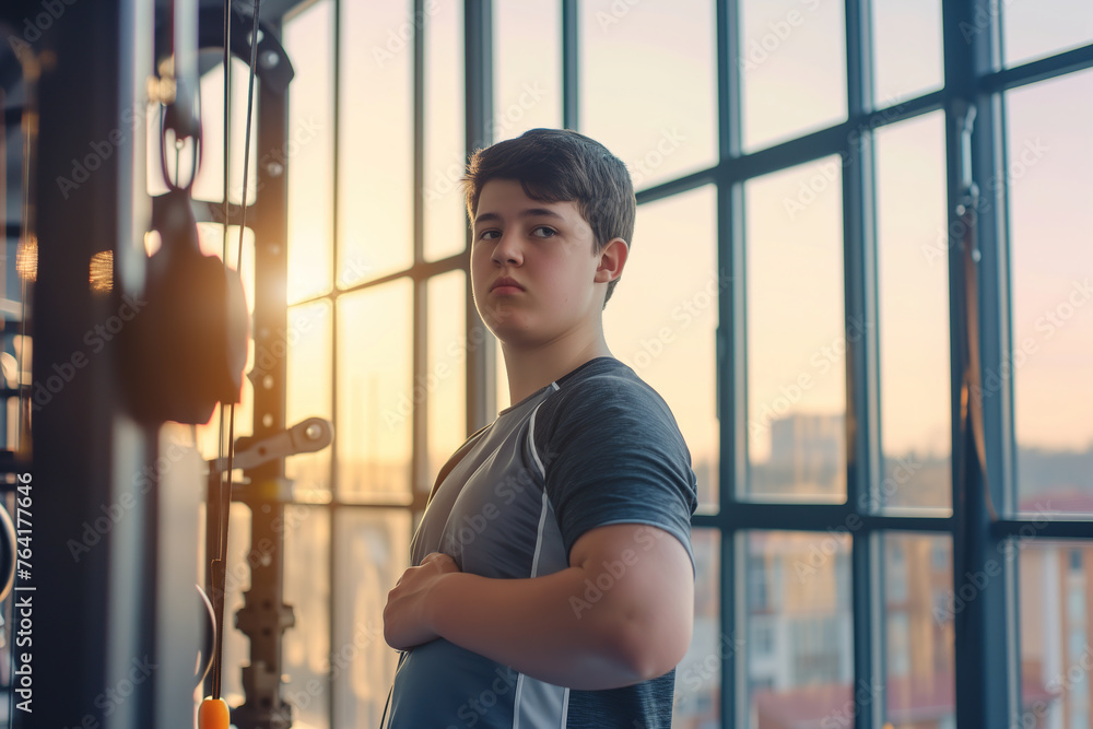 Portrait of a nice fat boy in the gym Portrait of a nice fat boy in the gym