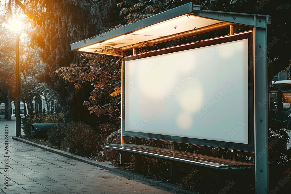 Empty Outdoor Advertising billboard mockup at bus stop Empty Outdoor Advertising billboard mockup at bus stop