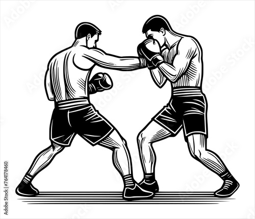 boxing match silhouette - line hand drawing (artwork 8)