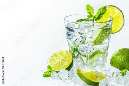 Gin and Tonic summer cocktail Isolated on white background