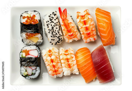 sushi set on plate top view isolated on transparent background