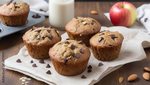 Gluten free almond and oat muffins with apple and chocolate chips