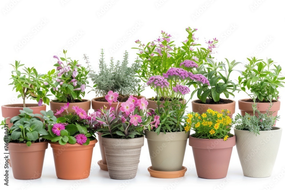 Potted flowers plants isolated on white background Potted flowers plants isolated on white background