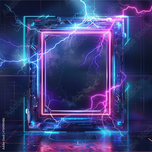 neon lightning photo frame and background