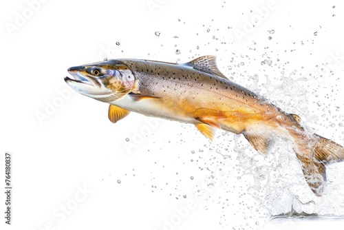 Salmon fish jumping out of water isolated on white background