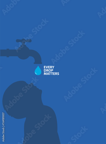 Every Drop Matters. Thirsty child drinking water. world Water Day concept. vector illustrations.