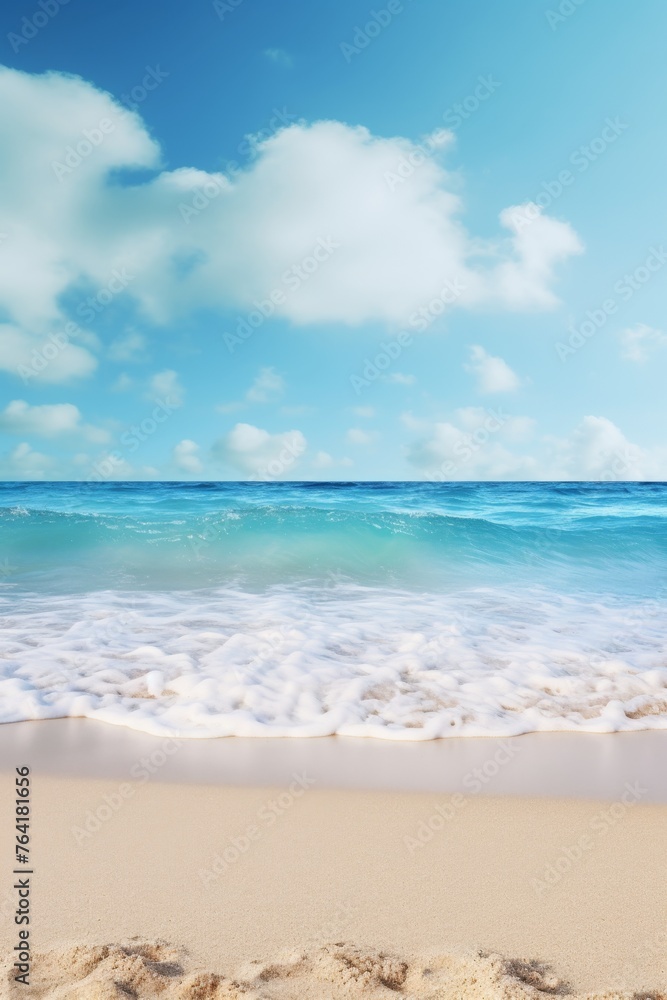 Beach on blue sky background