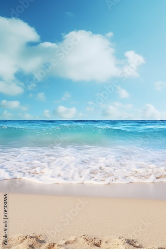 Beach on blue sky background